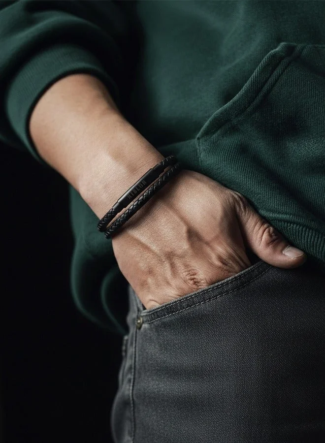 ريبلور سوار جلد بينيتو مزدوج اللف أسود وأسود